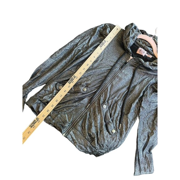 Juicy Couture Black Metallic Wet‎ Look Zip Up Hoodie Jacket Size M Lightweight - Picture 8 of 14